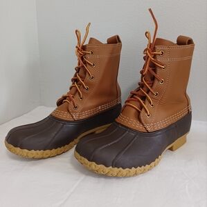 L.L.BEAN women's waterproof duck boots Brown/tan lace-up leather Rubber size6
